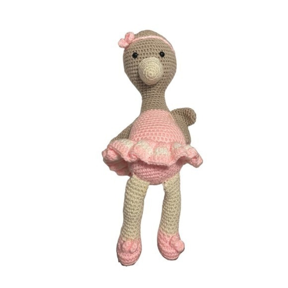 Gray and Pink Amigurumi Crochet Ballerina Ostrich